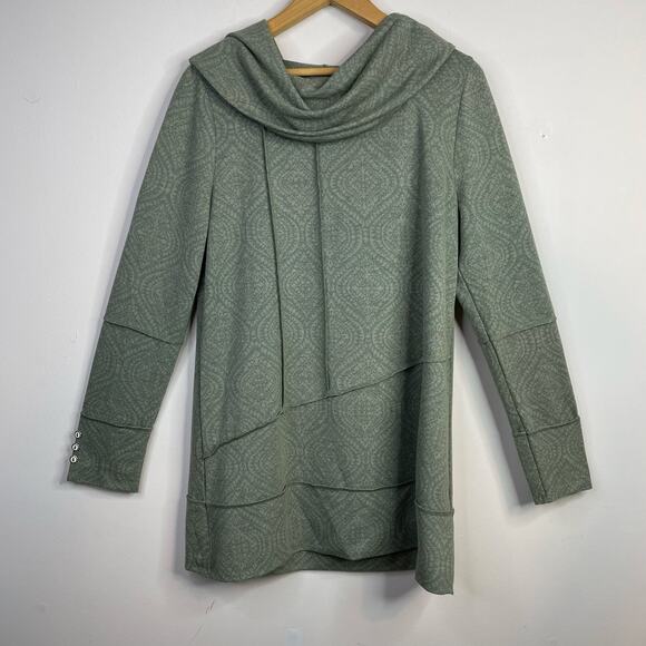 Soft Surroundings Cowl Neck Seam Detail Tunic Top Paisley Boho Olive Green M New - Picture 1 of 13
